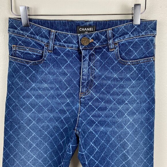 CHANEL | 2017 Spring Skinny Blue Jeans White All Over Diamond Print 40 - Picture 3 of 11
